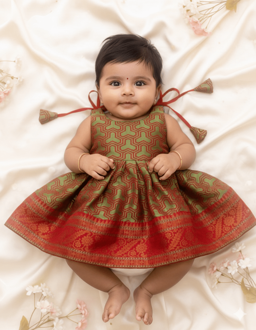 New born Green Maroon Pink Knot Frock LF1402 - Prince N Princess