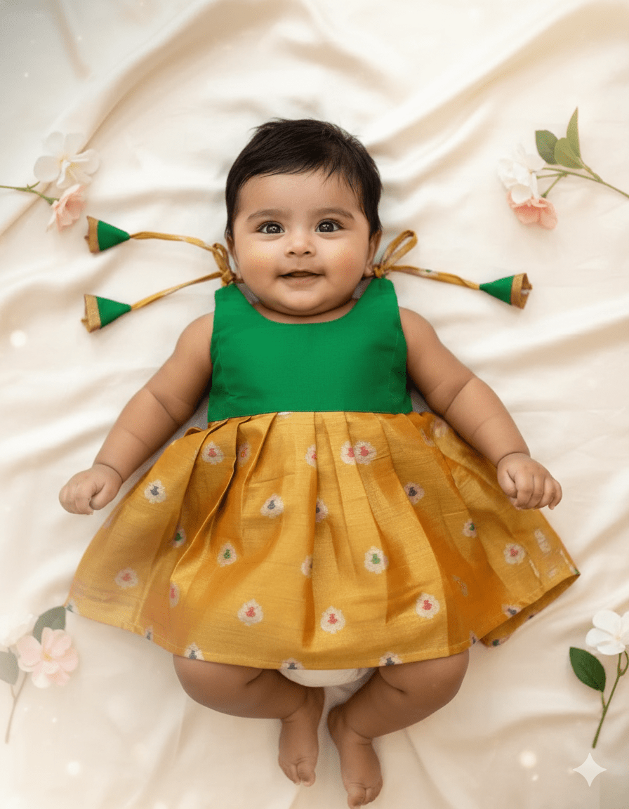 New Born Green Orange Lakshana Frock LF1429 - Prince N Princess