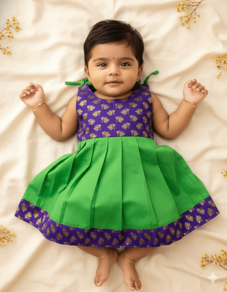 New born Green Purple Raw Silk Frock LF1049 - Prince N Princess