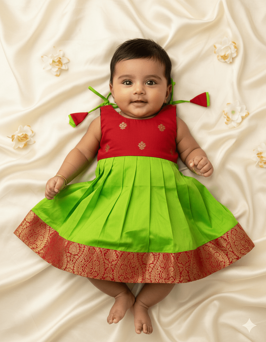 New born Green Purple Raw Silk Frock LF631 - Prince N Princess