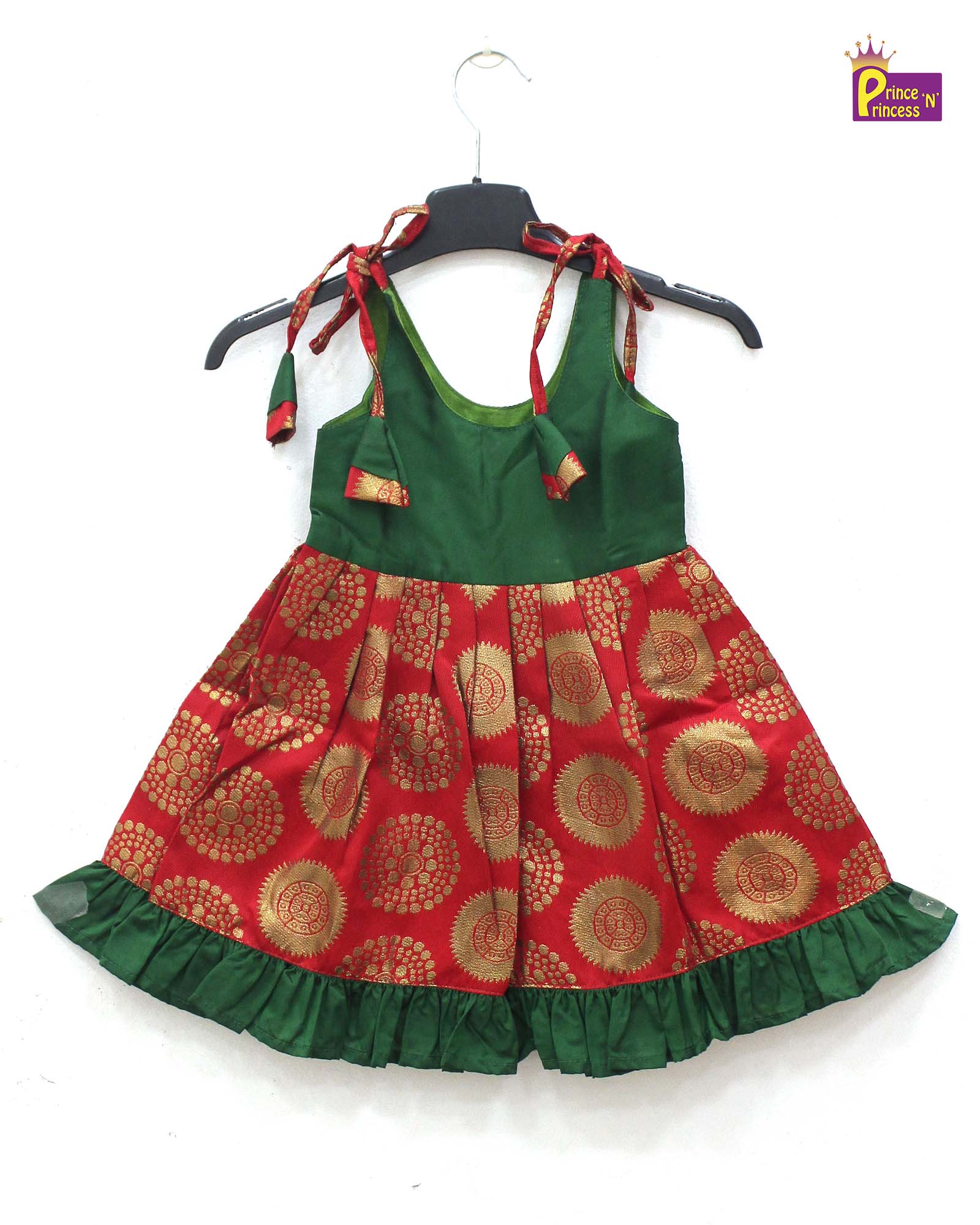 New born Green Red Raw Silk Frock LF626 - Prince N Princess
