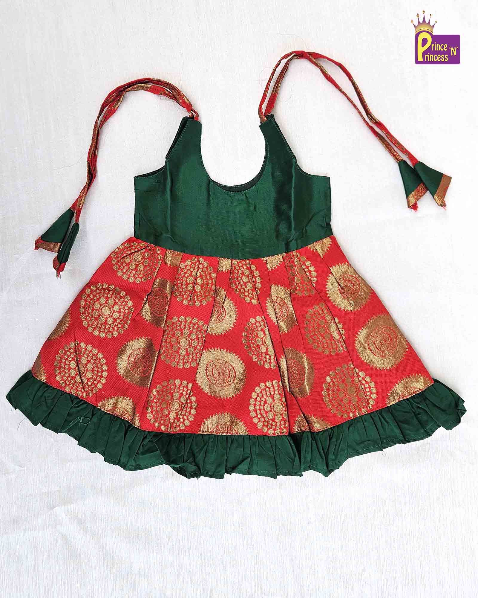 New born Green Red Raw Silk Frock LF626 - Prince N Princess
