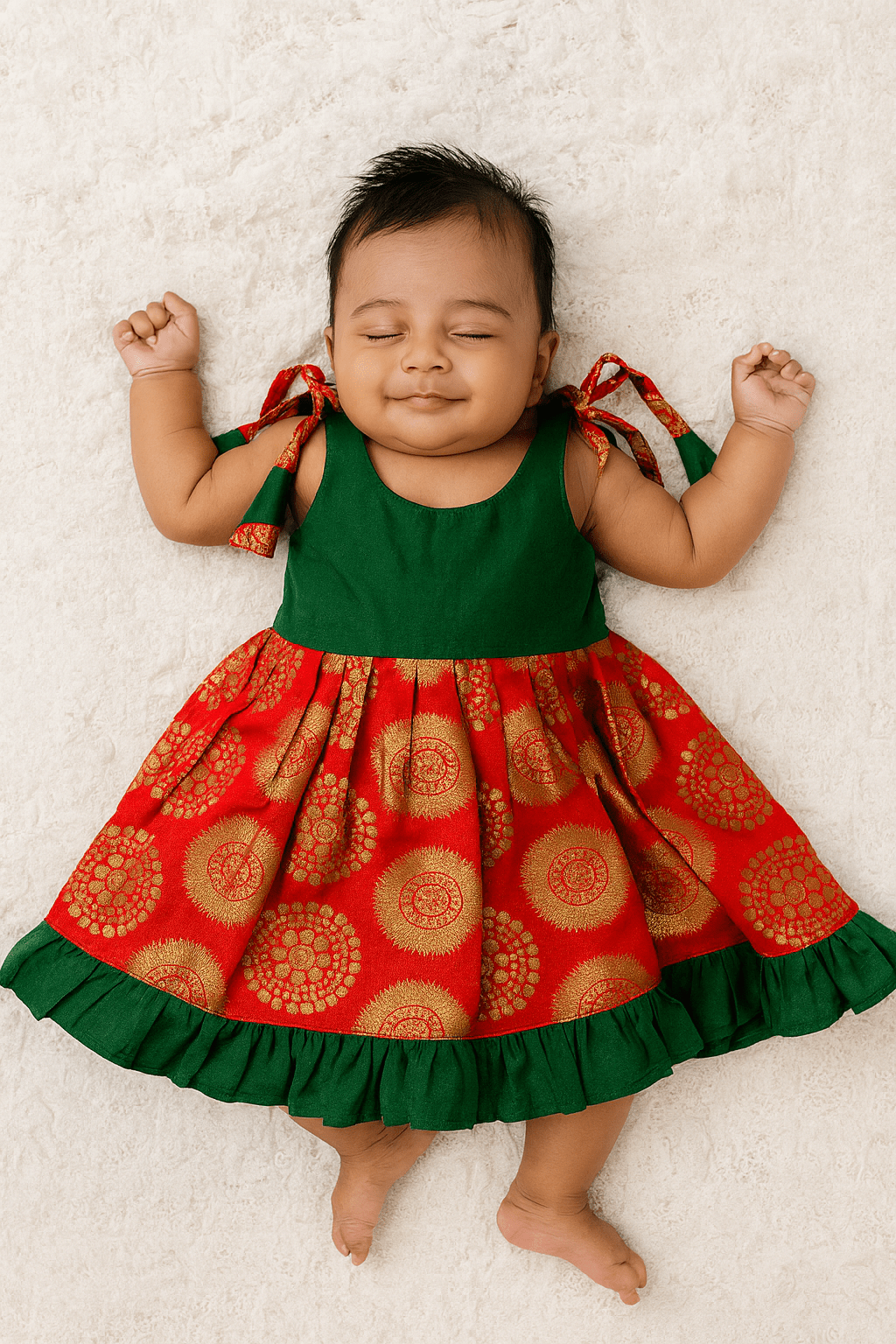 New born Green Red Raw Silk Frock LF626 - Prince N Princess