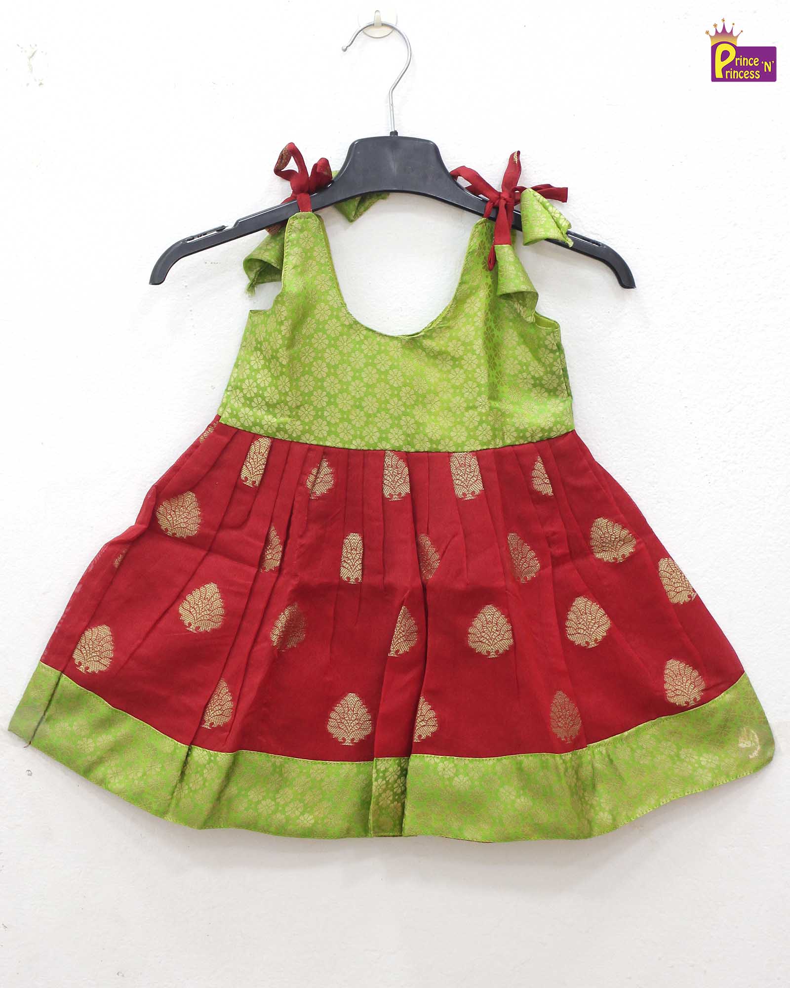 New born Green Red Raw Silk Frock LF685 - Prince N Princess