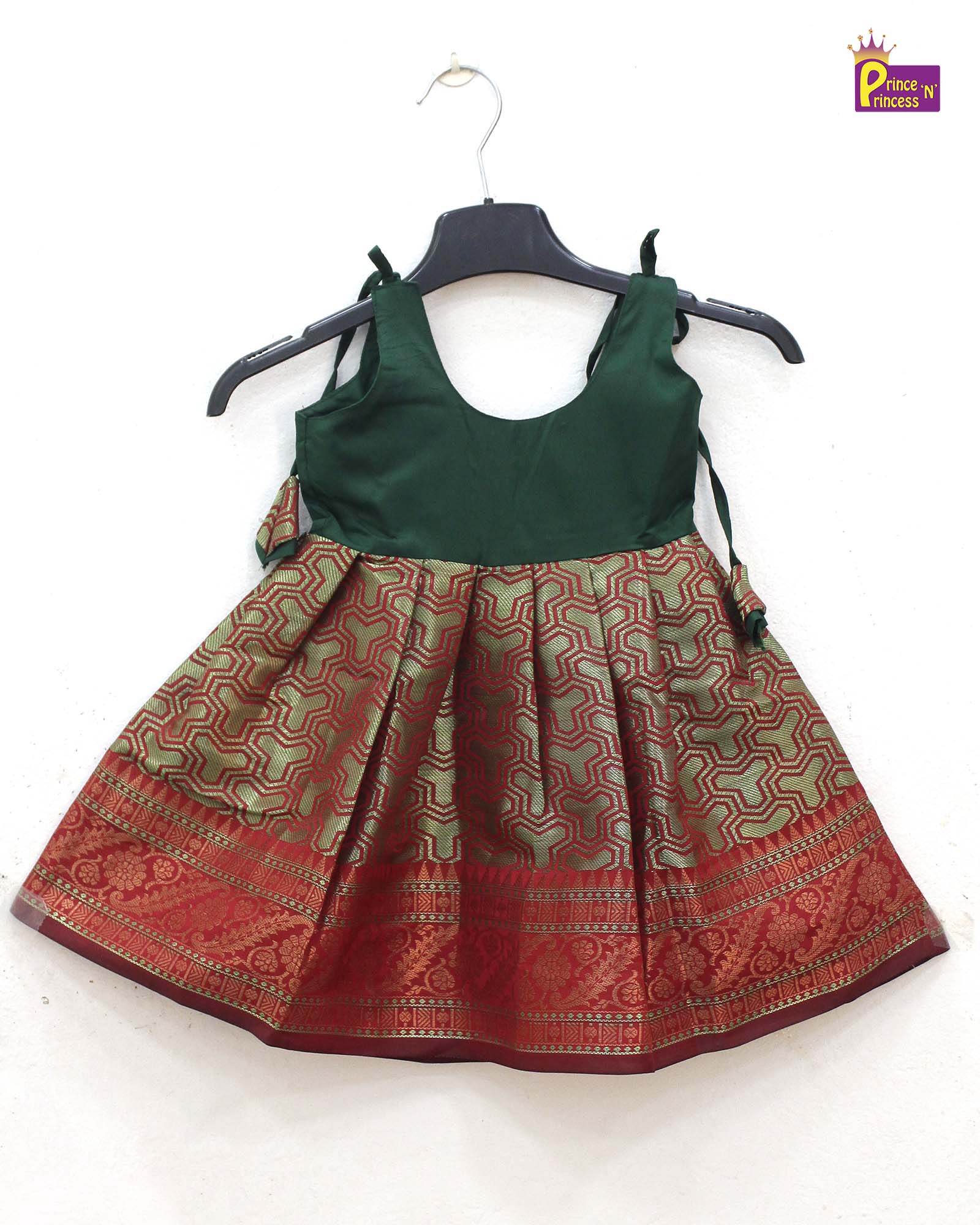 New born Green with copper Raw Silk Frock LF957 - Prince N Princess