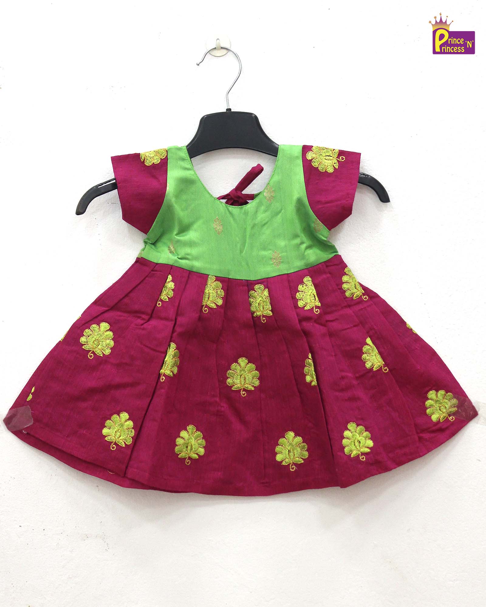New Born Green with Pink Pattu Frock LF690 - Prince N Princess