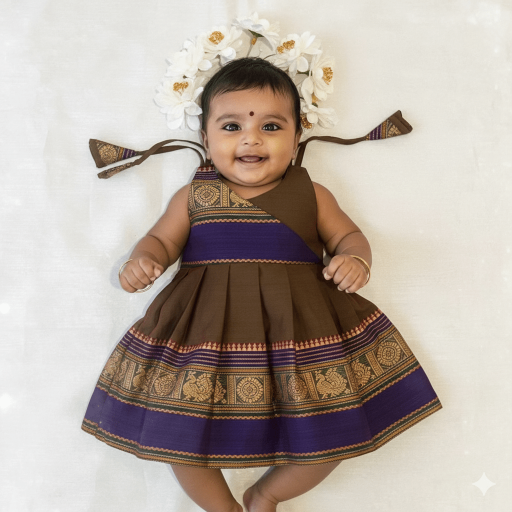 New Born Green with Purple Chettinad Cotton Frock LF1647 - Prince N Princess