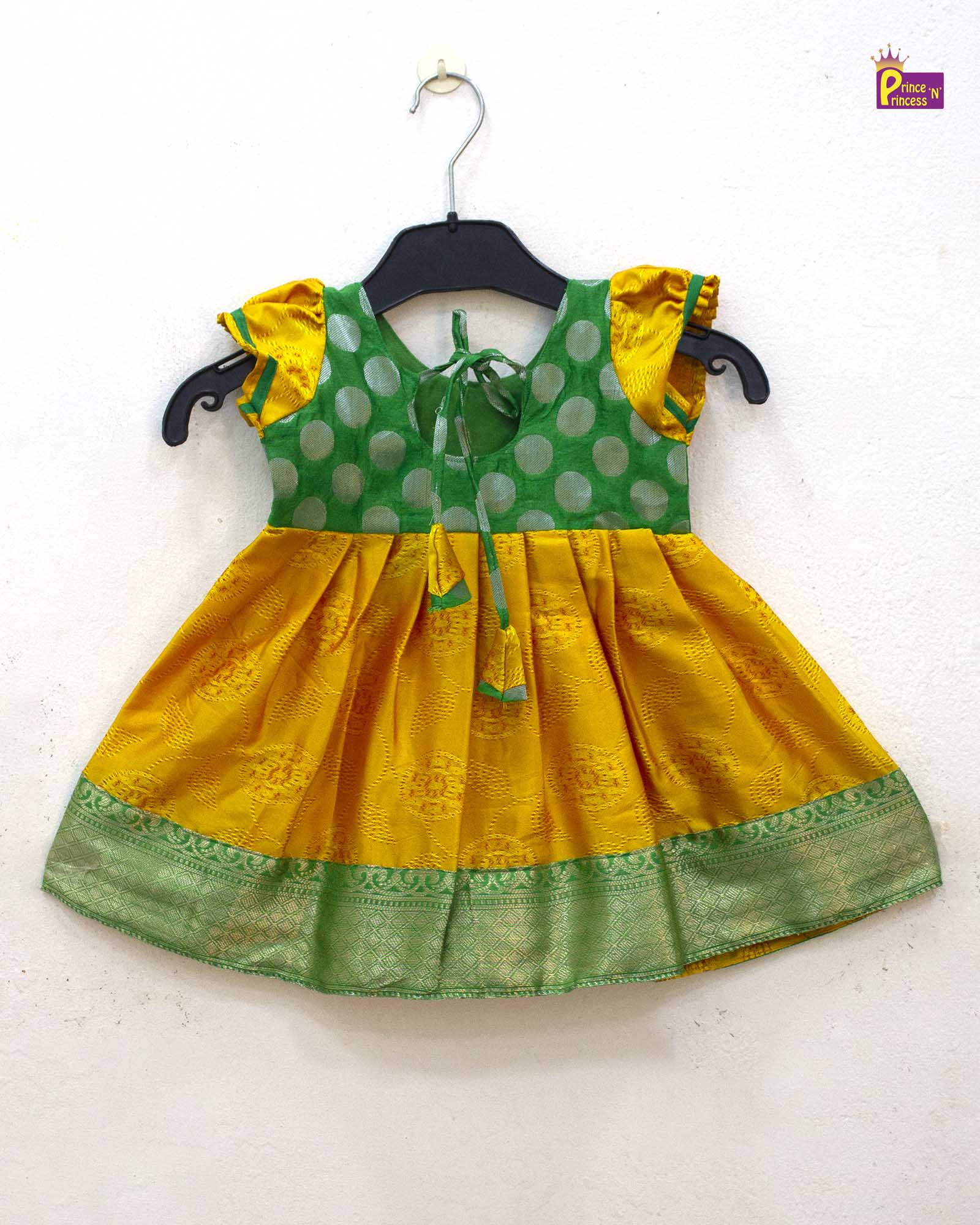 New born Green Yellow Raw Silk Frock LF1380 - Prince N Princess