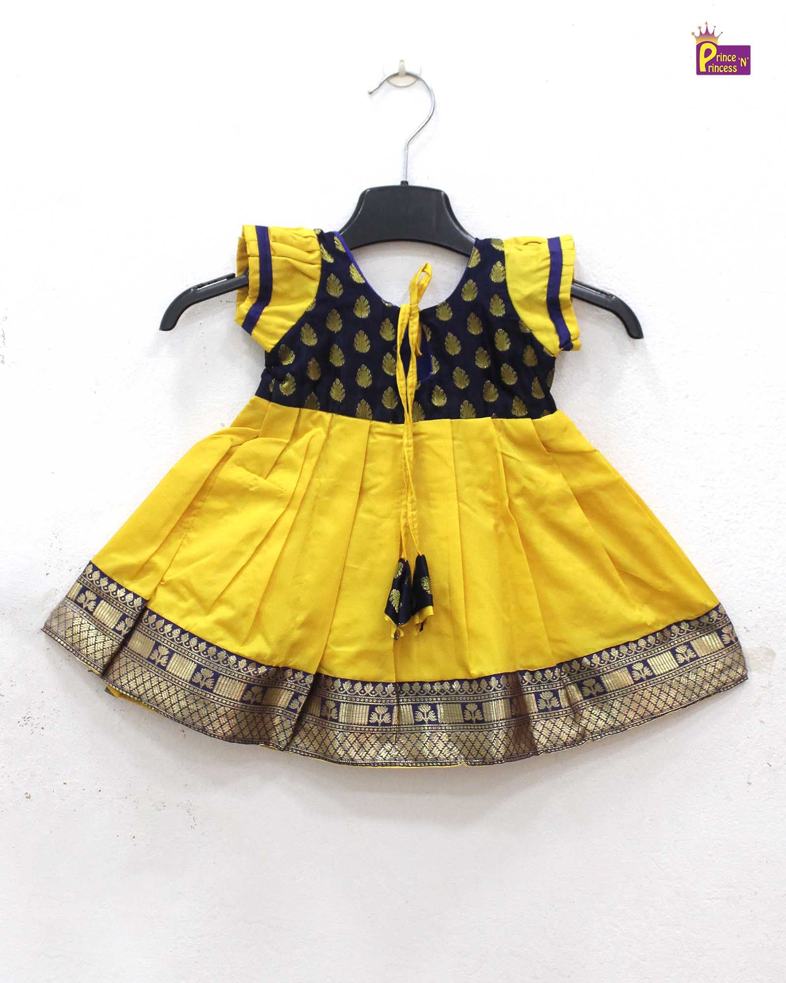 New Born Mango Yellow Navy Blue Frock LF1126 - Prince N Princess