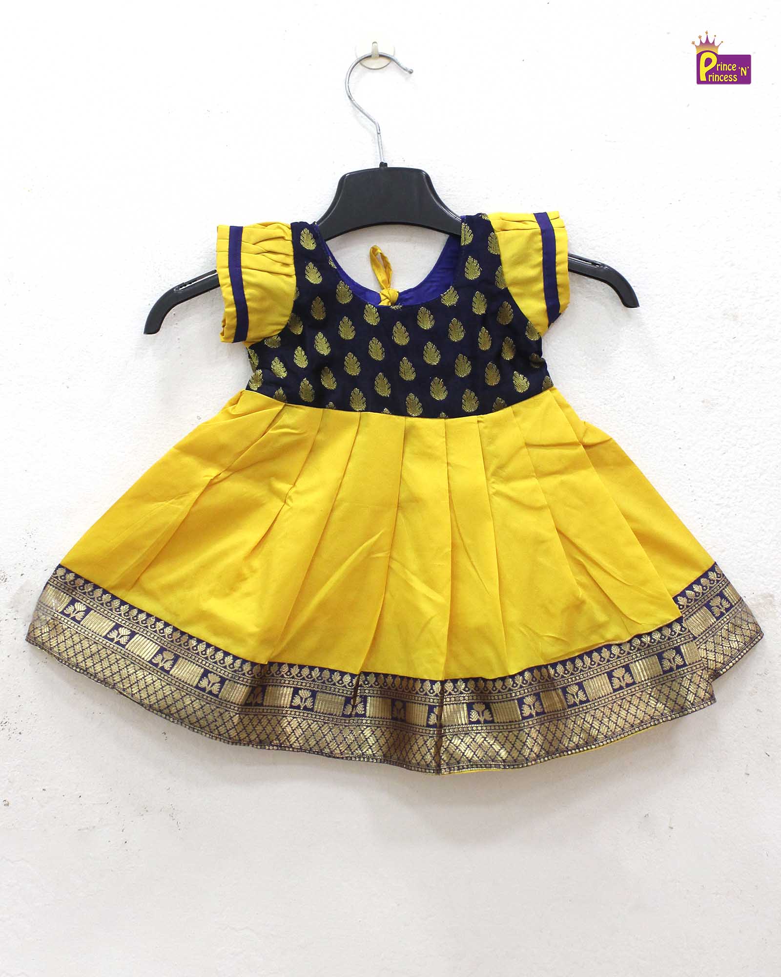New Born Mango Yellow Navy Blue Frock LF1126 - Prince N Princess
