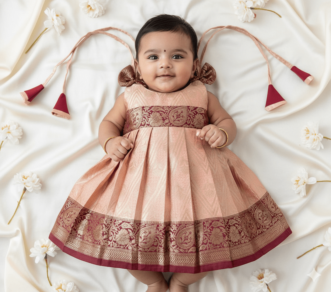 newborn naming ceremony pattu frock maroon traditional photoshoot dress princenprincess