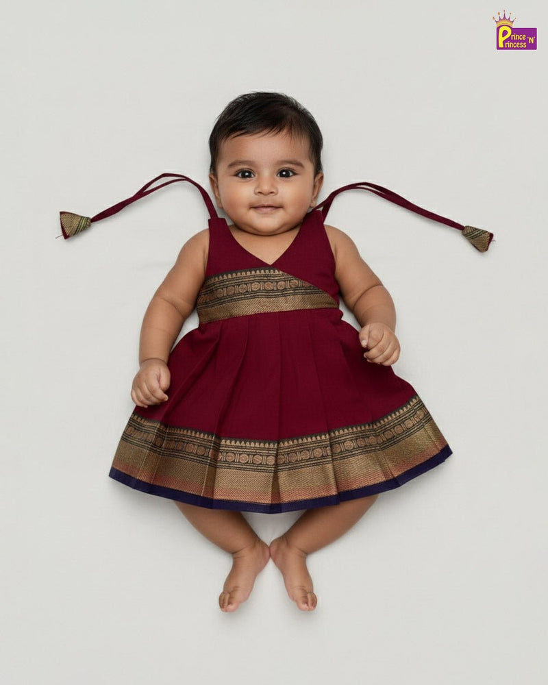 New Born Maroon Chettinad Cotton Frock Black LF1746 - Prince N Princess