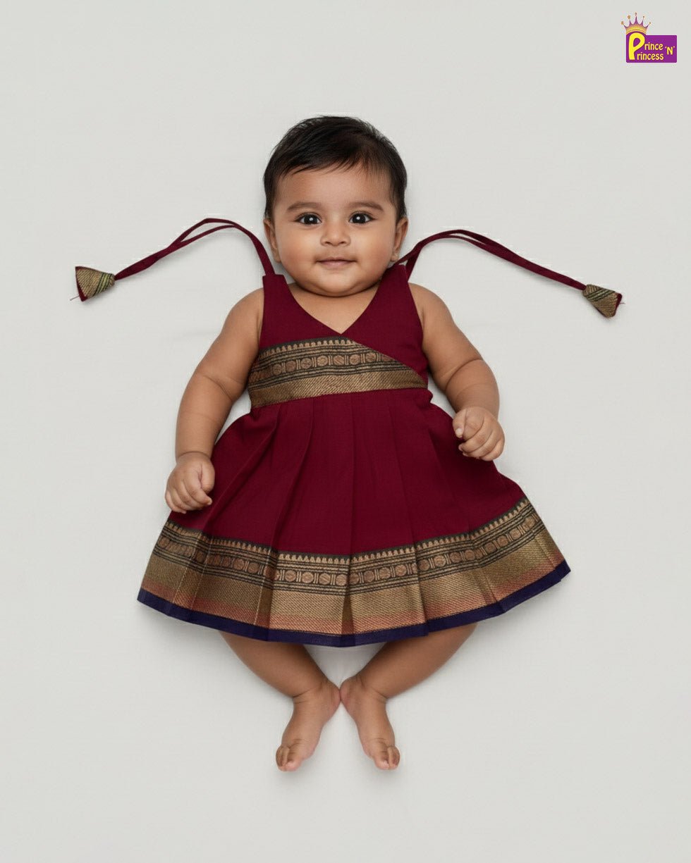New Born Maroon Chettinad Cotton Frock Black LF1746 - Prince N Princess
