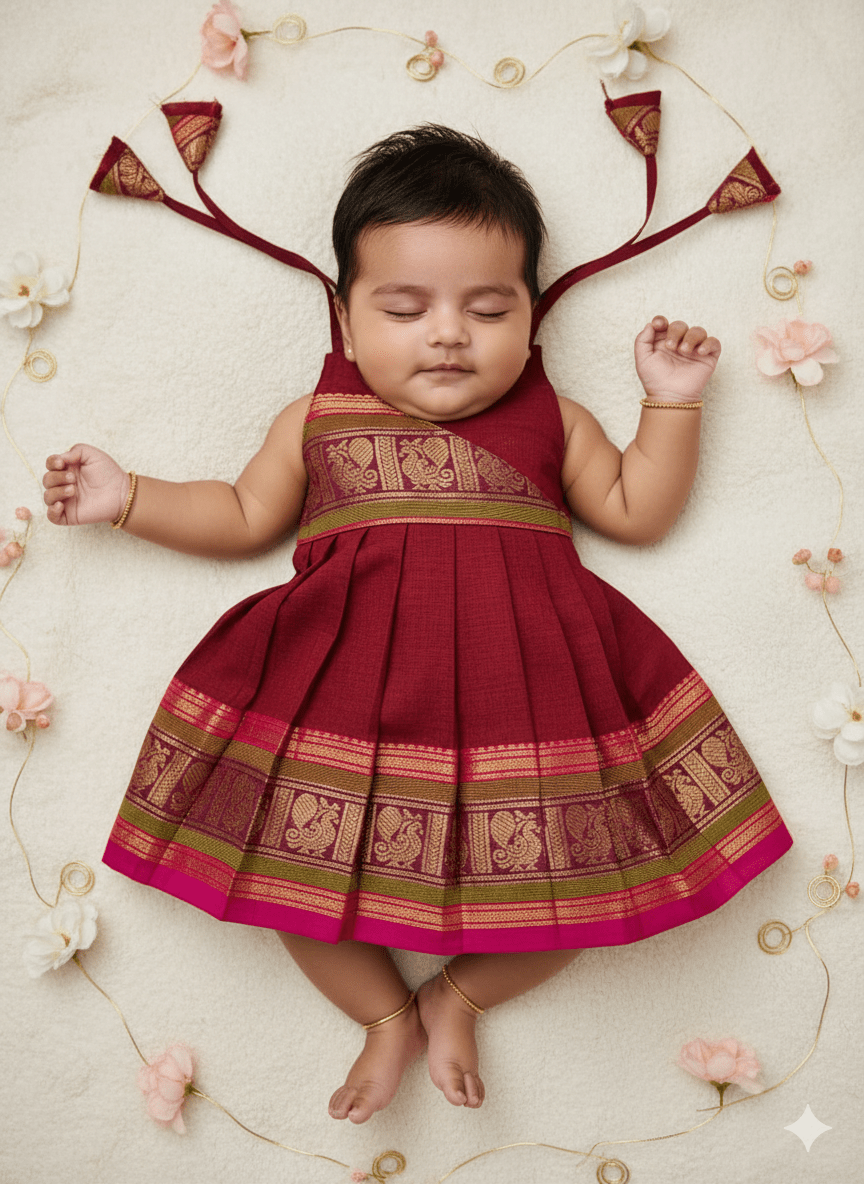 newborn lakshana frock maroon chettinad cotton naming ceremony dress princenprincess