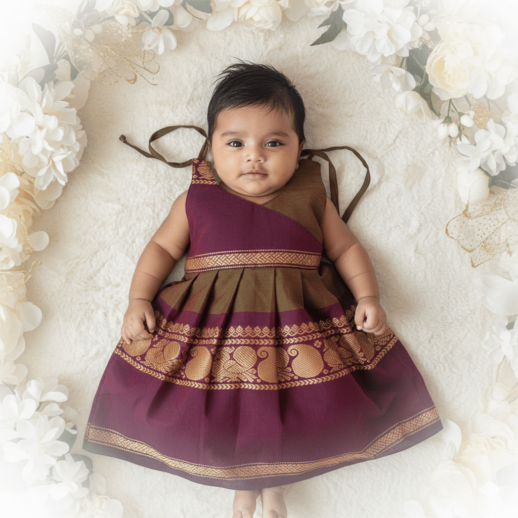 New Born Maroon with Green Chettinad Cotton Frock LF1646 - Prince N Princess