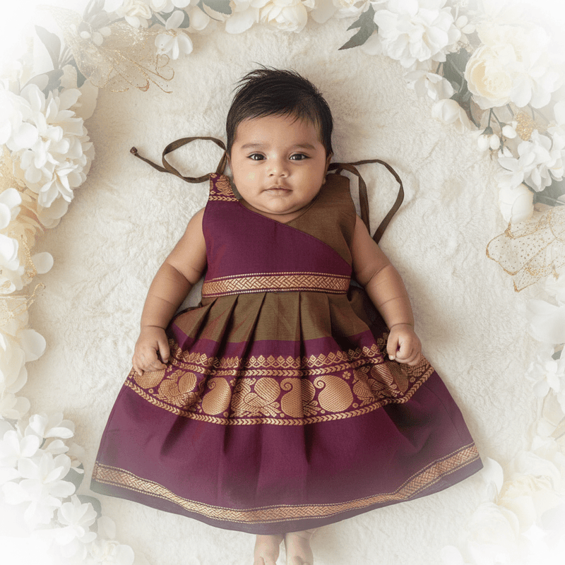 New Born Maroon with Green Chettinad Cotton Frock LF1646 - Prince N Princess
