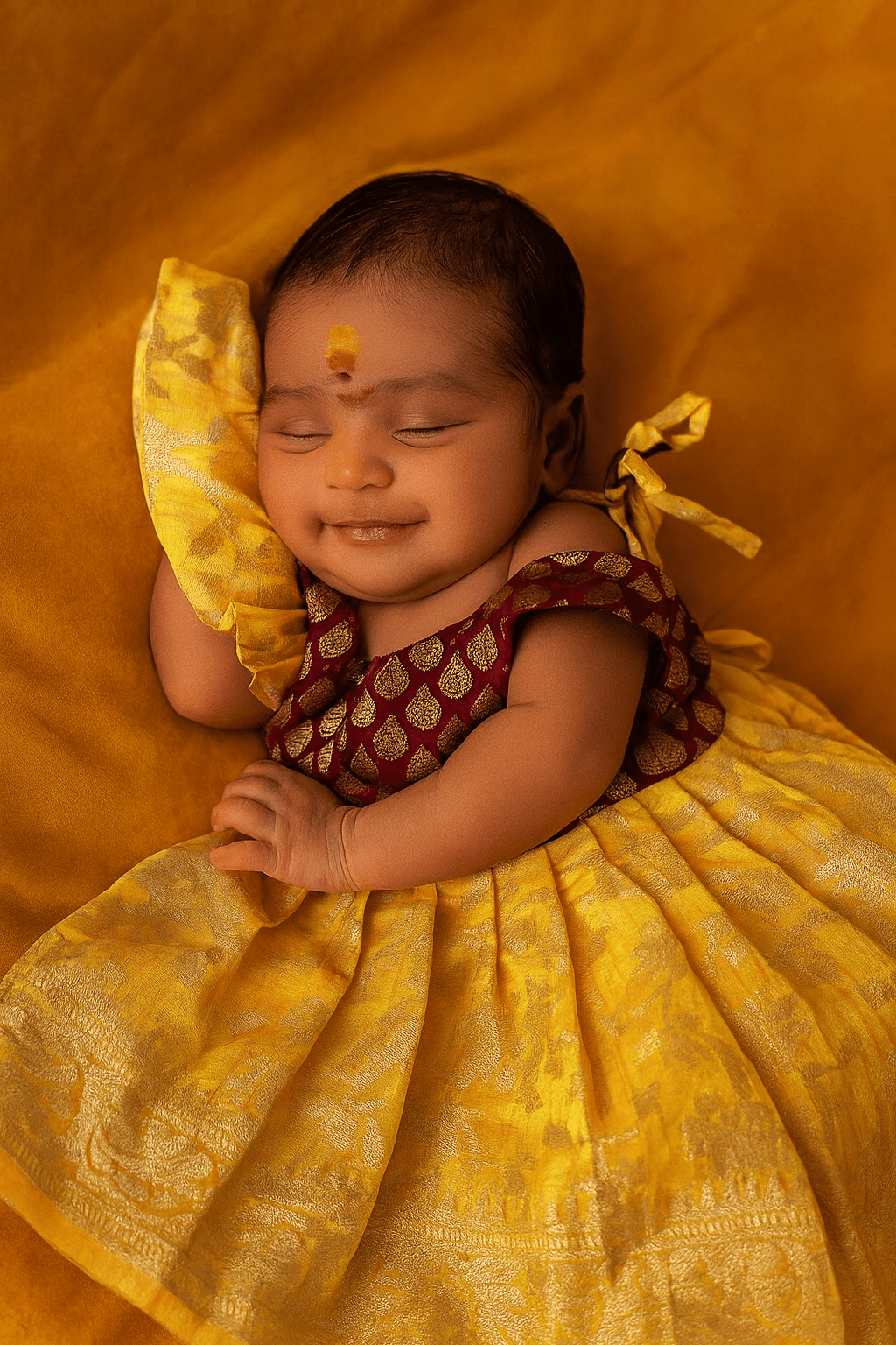 New Born Maroon with Yellow Raw silk knot Frock LF739 - Prince N Princess
