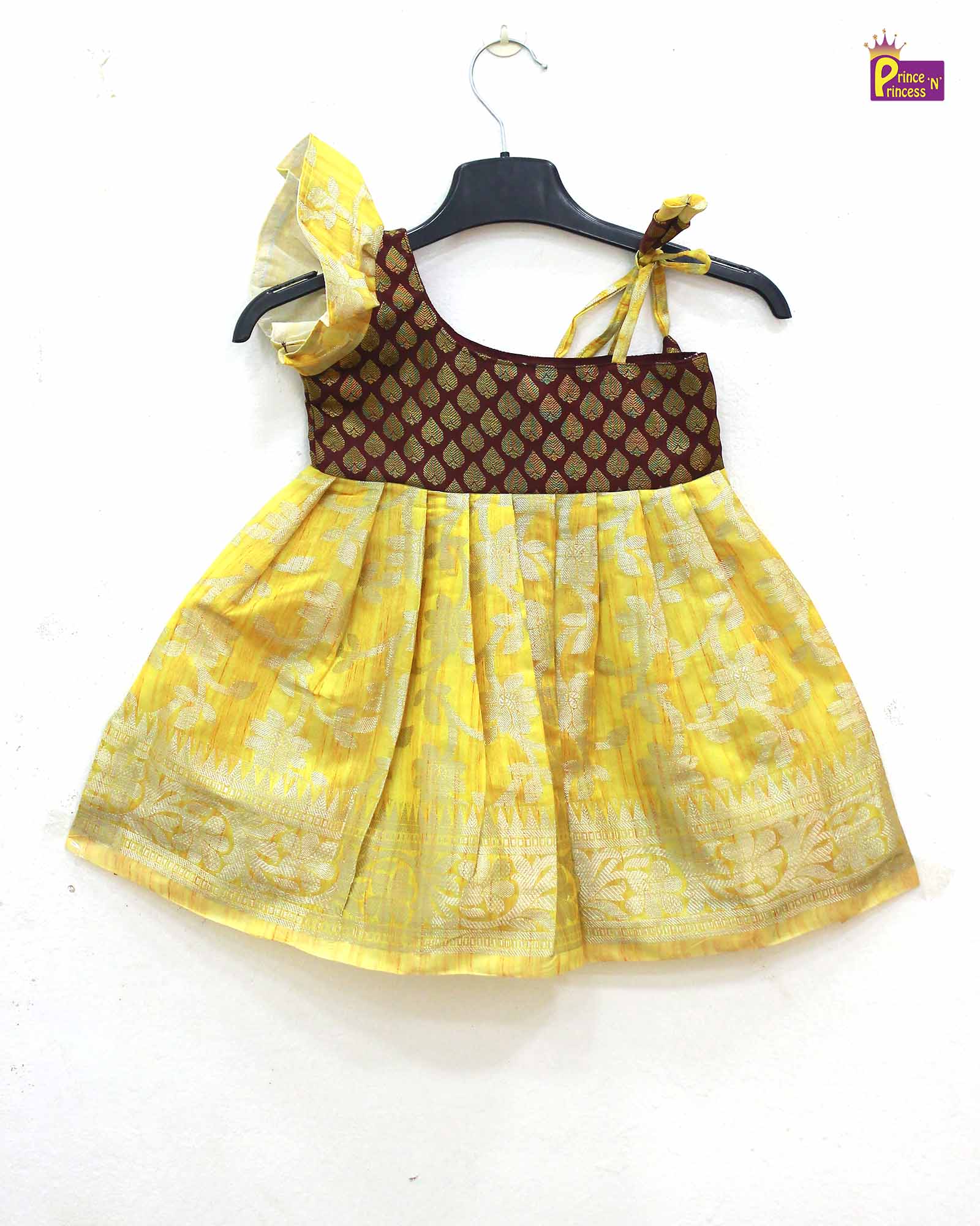 New Born Maroon with Yellow Raw silk knot Frock LF739 - Prince N Princess
