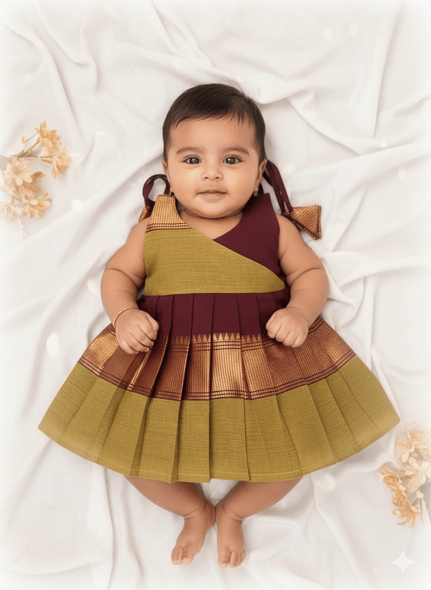 New Born Mustard Yellow Chettinad Cotton Frock LF1680 - Prince N Princess