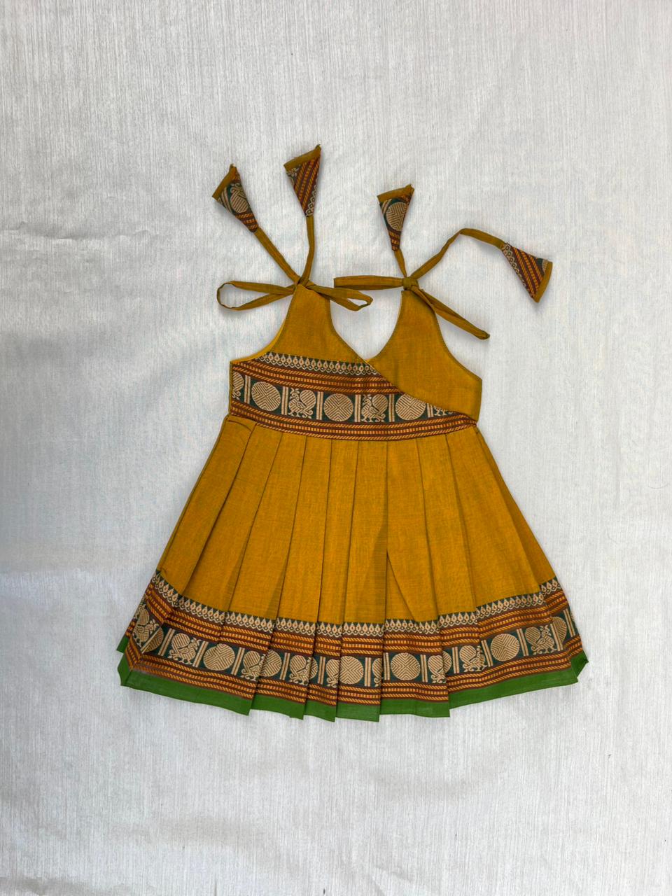 New Born Mustard Yellow Chettinad Cotton Frock LF1686 - Prince N Princess