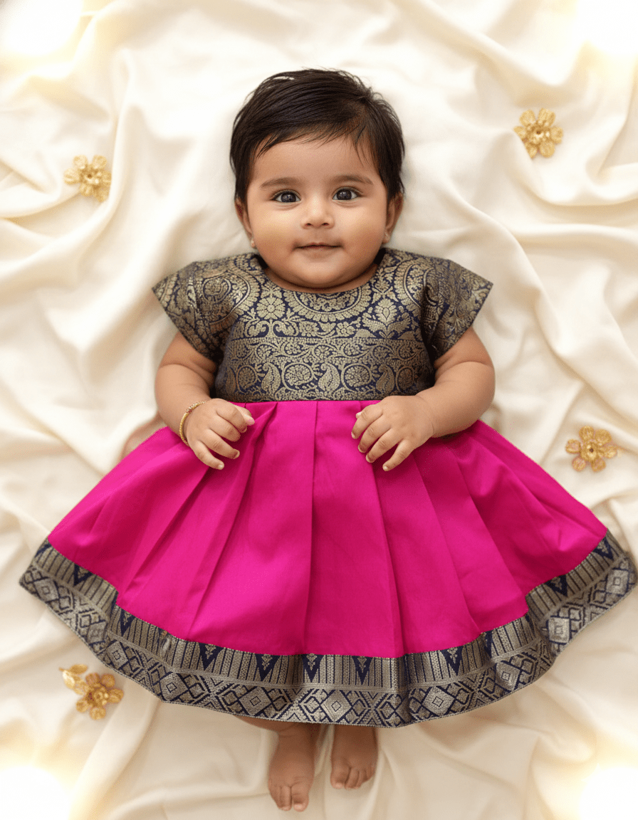 New Born Navy Pink Lakshana Frock LF1046 - Prince N Princess