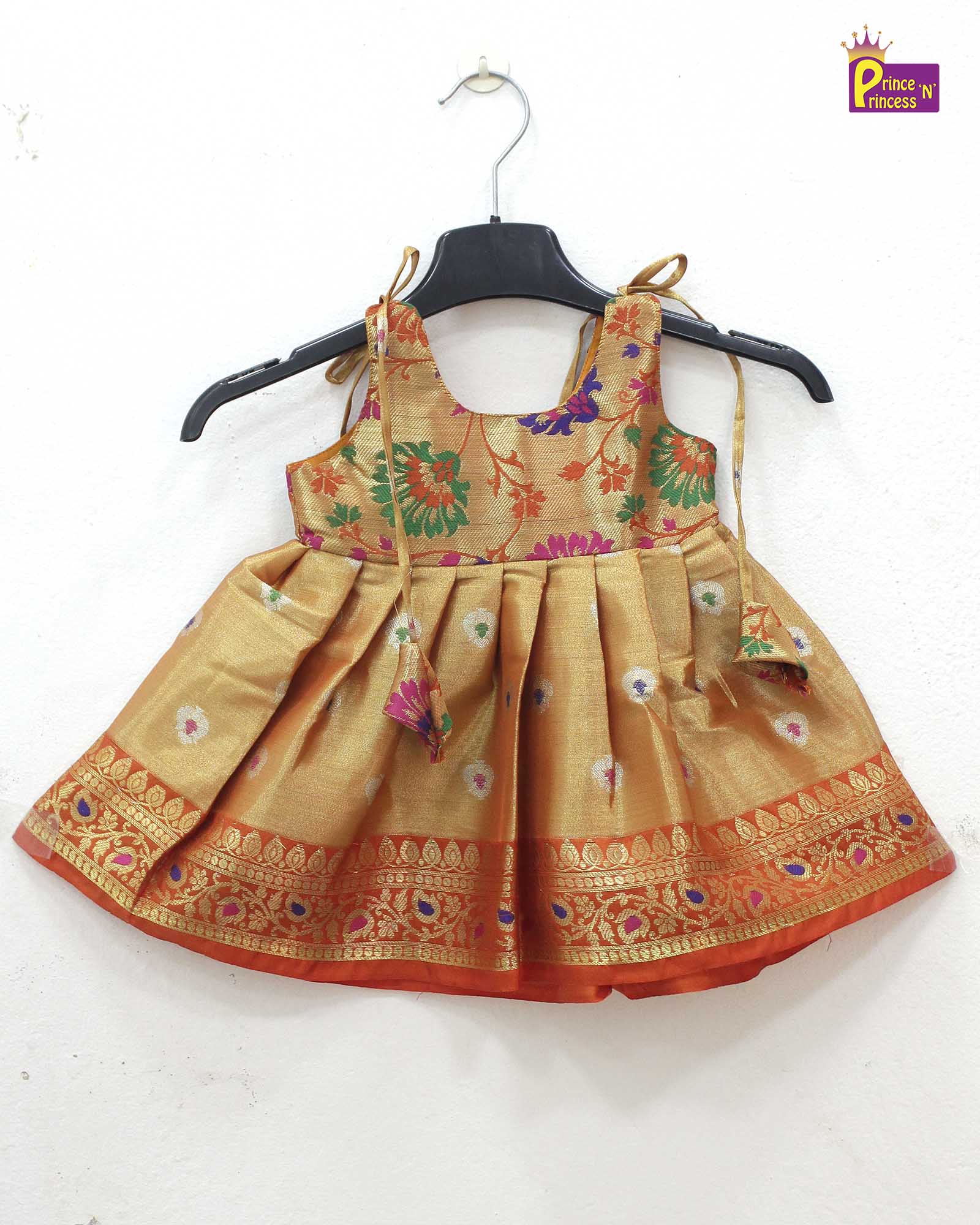 newborn lakshana frock orange raw silk naming ceremony dress princenprincess