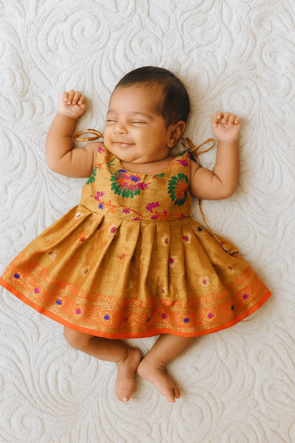 newborn lakshana frock orange raw silk naming ceremony dress princenprincess