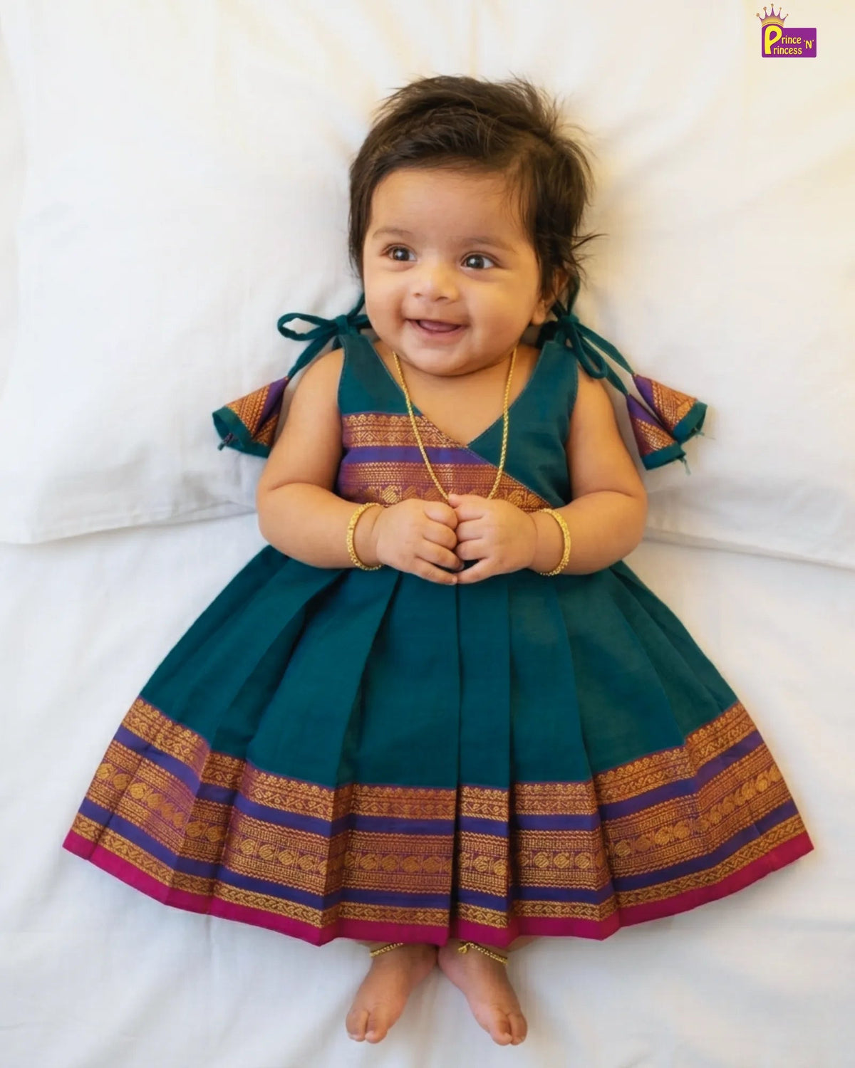 New Born peacock blue Chettinad Cotton Frock LF1679 for kids festival wear