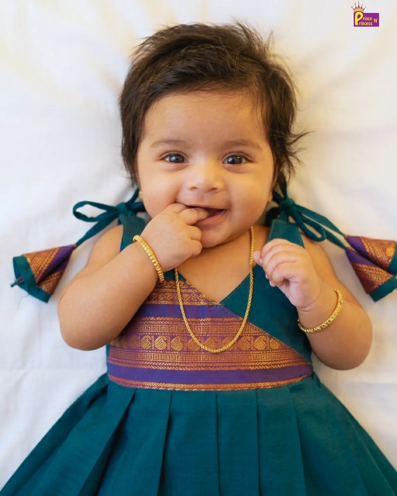 New Born peacock blue Chettinad Cotton Frock LF1679 for kids festival wear