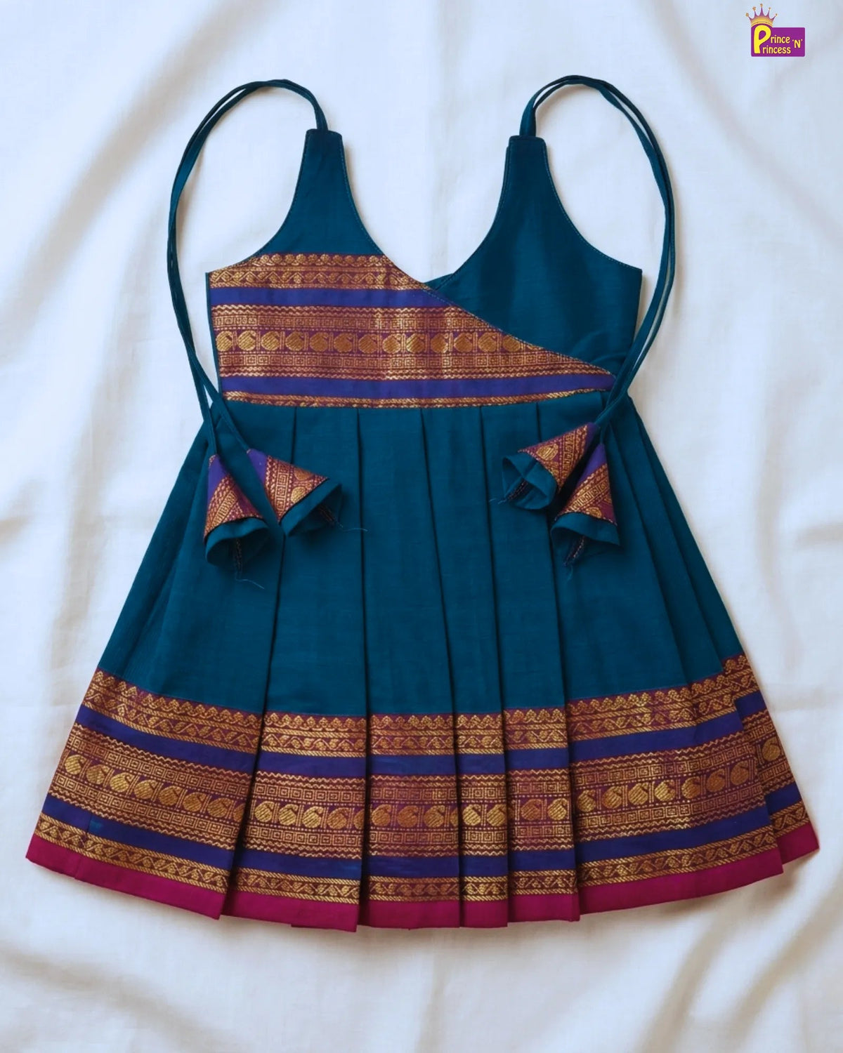 New Born peacock blue Chettinad Cotton Frock LF1679 for kids festival wear