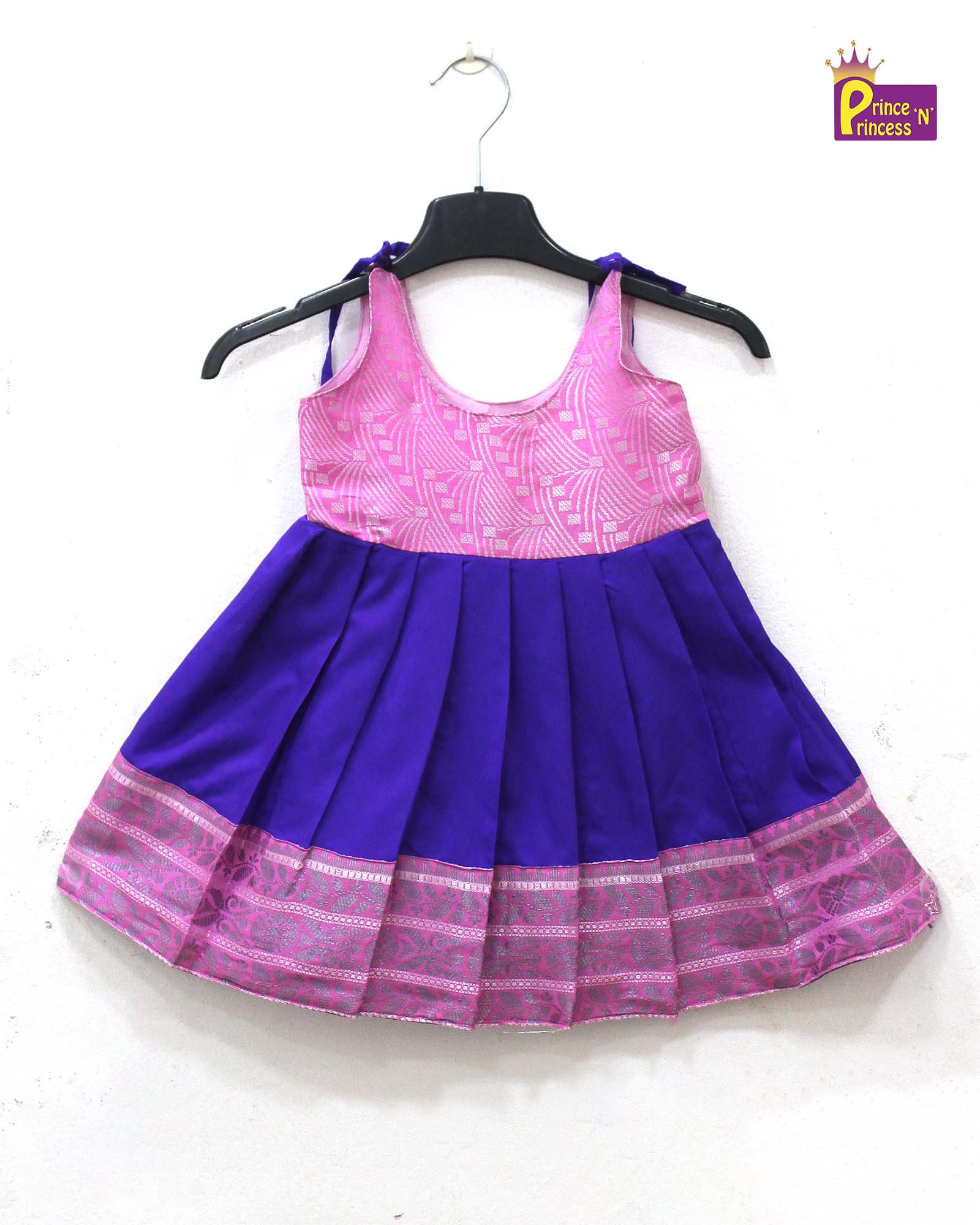 New born Pink and Blue Raw Silk Frock LF867 - Prince N Princess