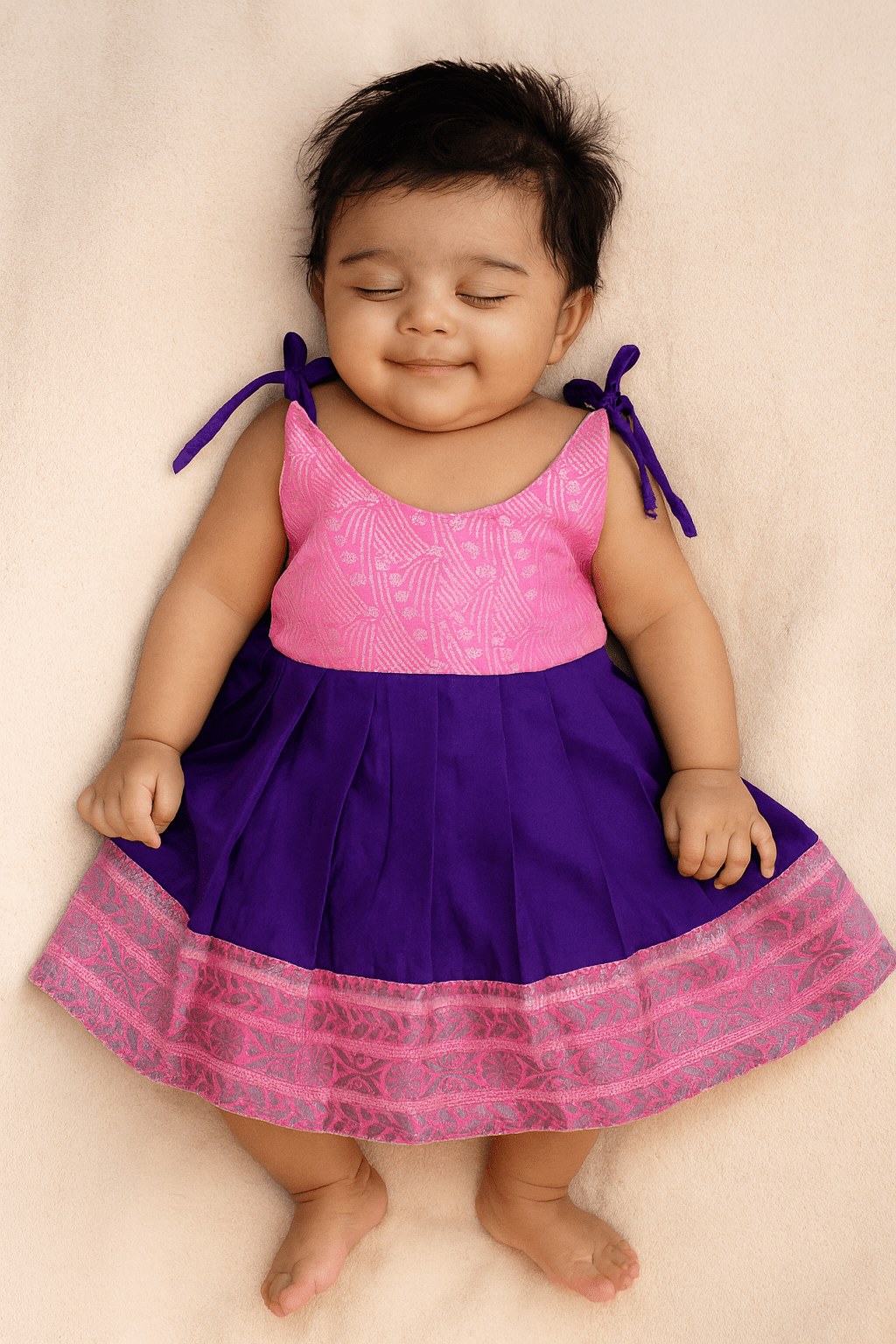 New born Pink and Blue Raw Silk Frock LF867 - Prince N Princess