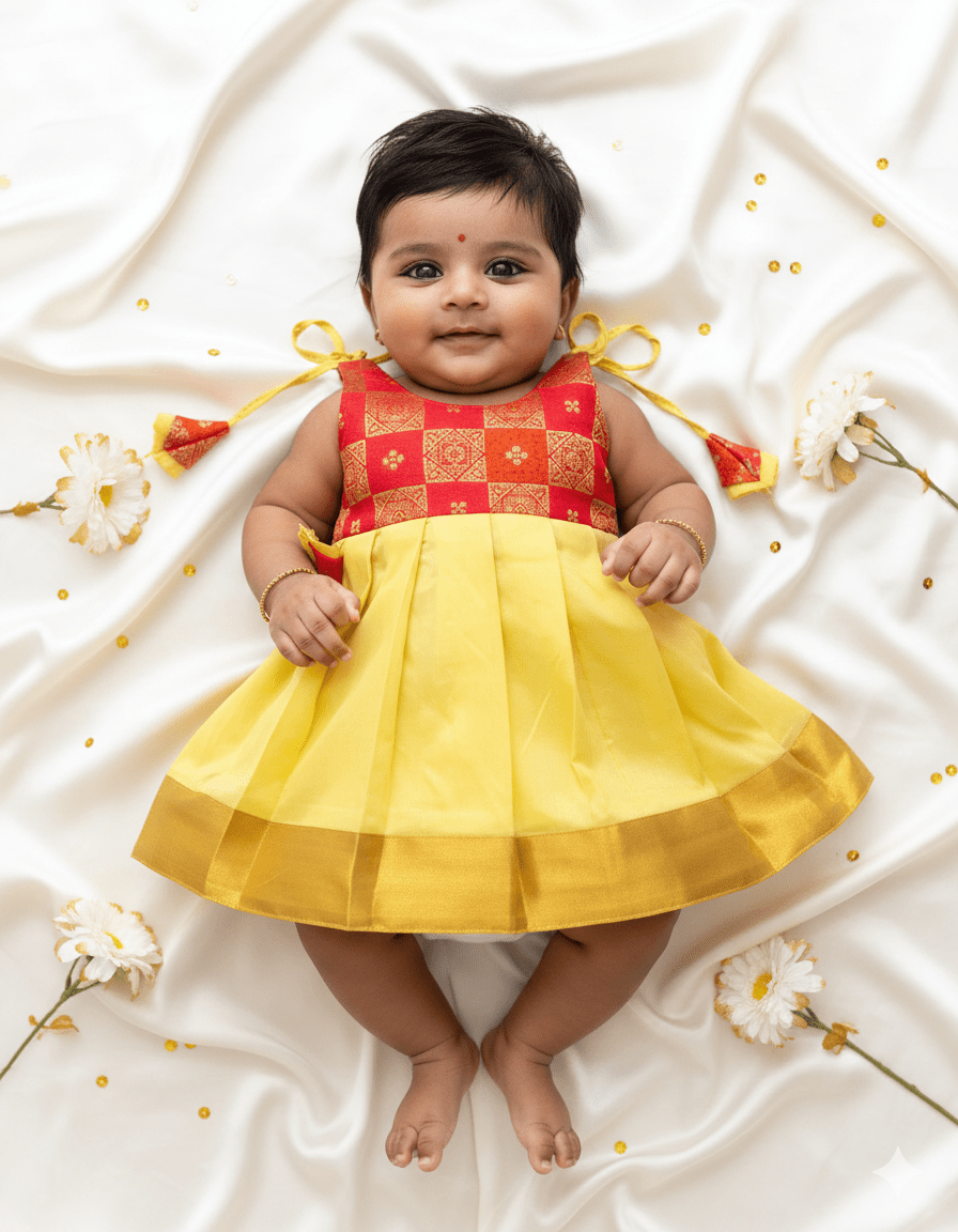 New born Pink And Sandal Raw Silk Frock LF1581 - Prince N Princess