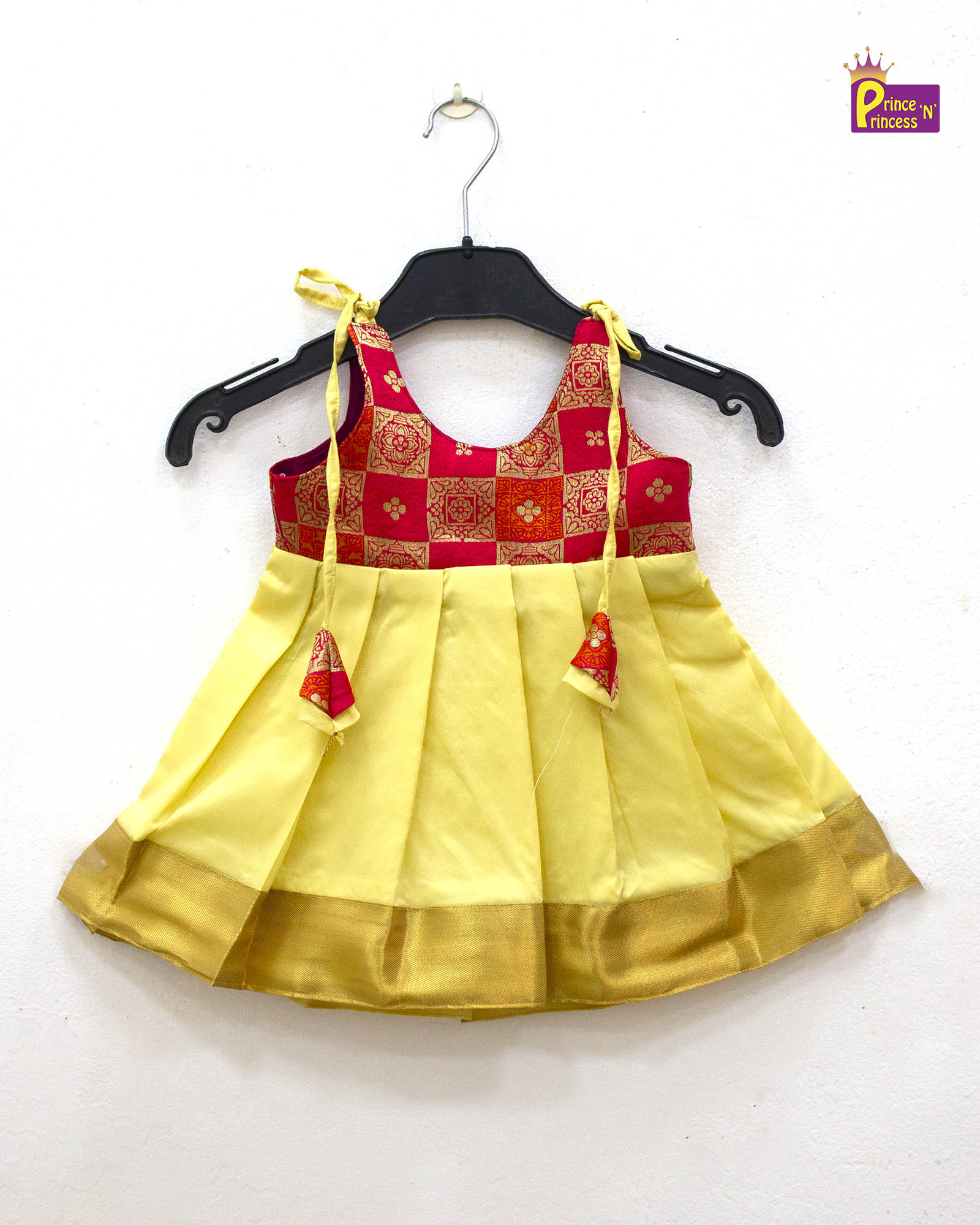 New born Pink And Sandal Raw Silk Frock LF1581 - Prince N Princess