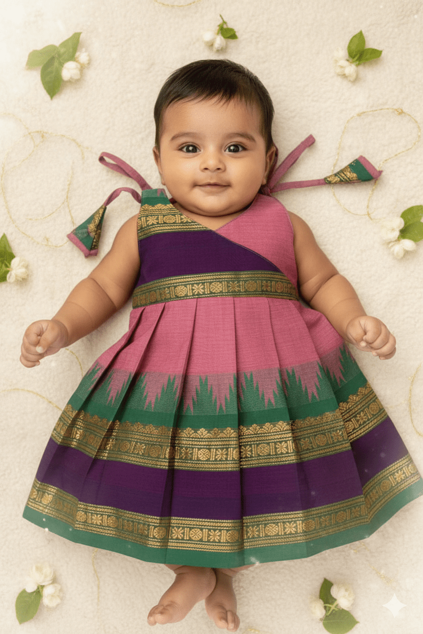 New Born Pink Chettinad Cotton Frock LF1688 - Prince N Princess