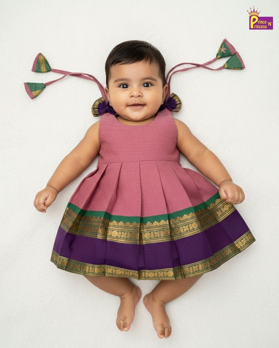 New Born Pink Chettinad Cotton Frock LF1718 - Prince N Princess