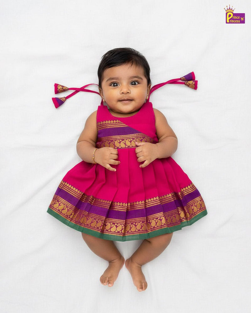 New Born Pink Chettinad Cotton Frock LF1745 - Prince N Princess