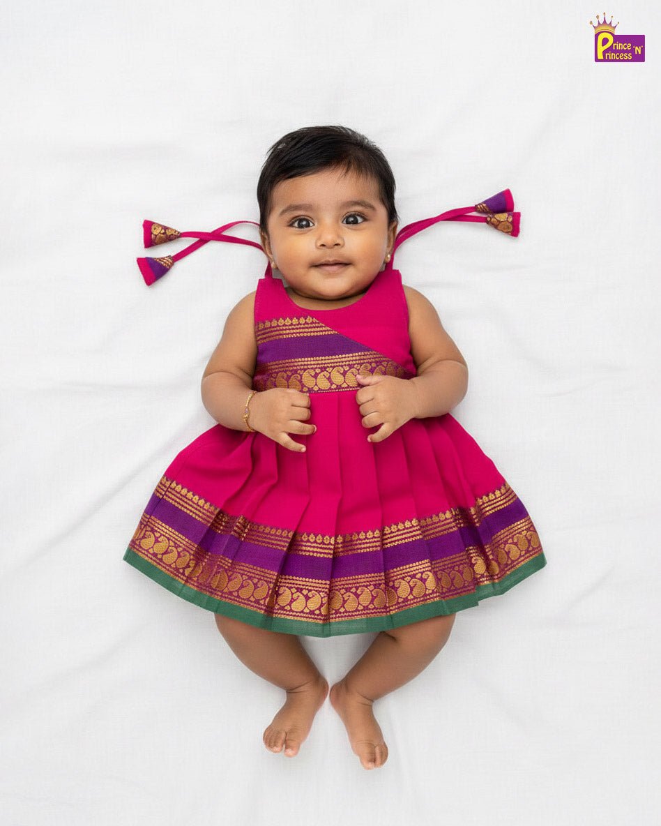 New Born Pink Chettinad Cotton Frock LF1745 - Prince N Princess