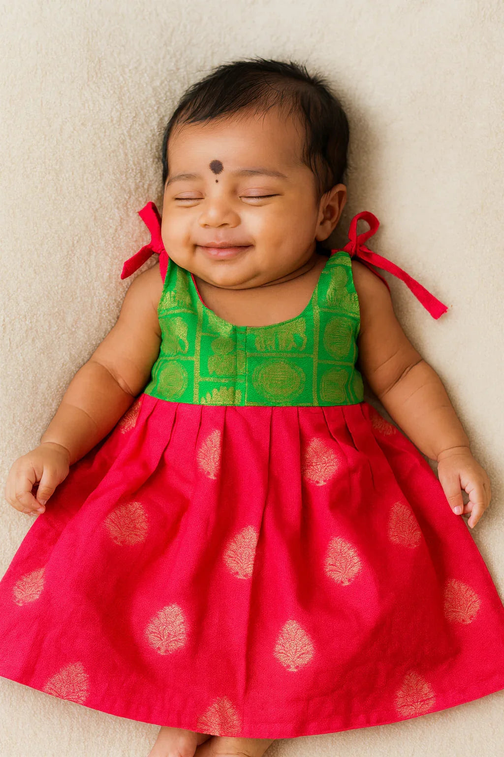 newborn banarasi silk pattu frock green pink naming ceremony dress princenprincess