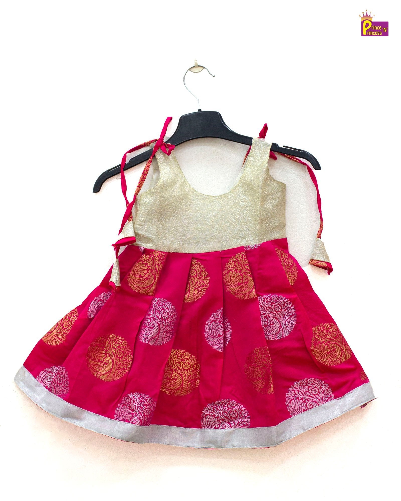 New Born Pink Silver Jari Raw Silk Frock LF1262 - Prince N Princess