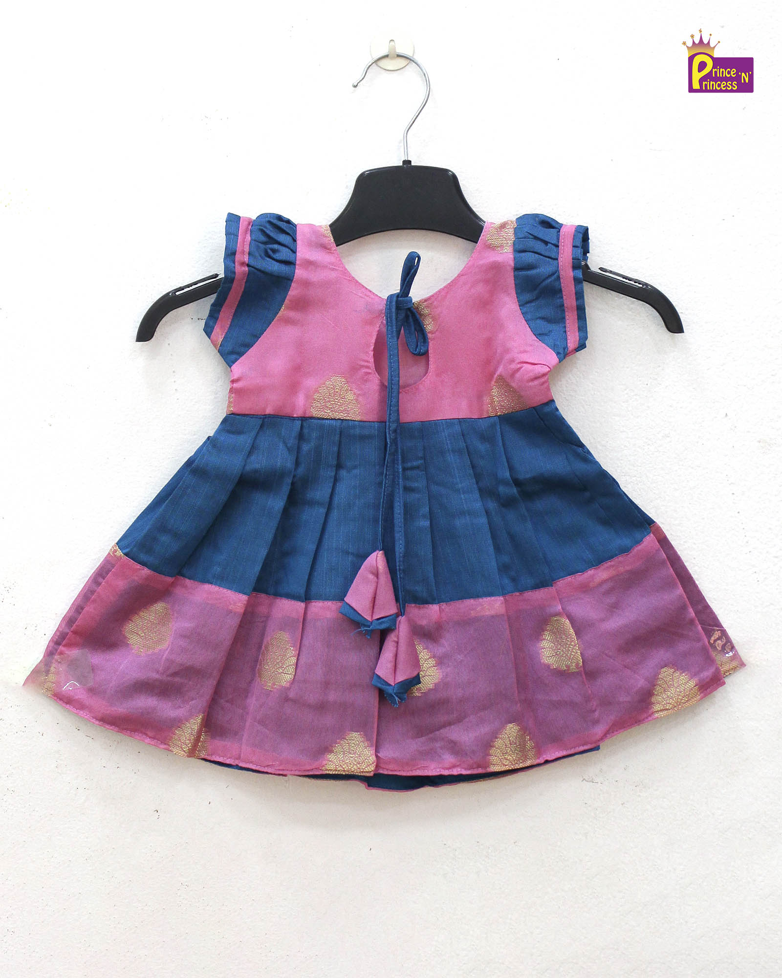 New Born Pink With Blue Pattu Frock LF971 - Prince N Princess