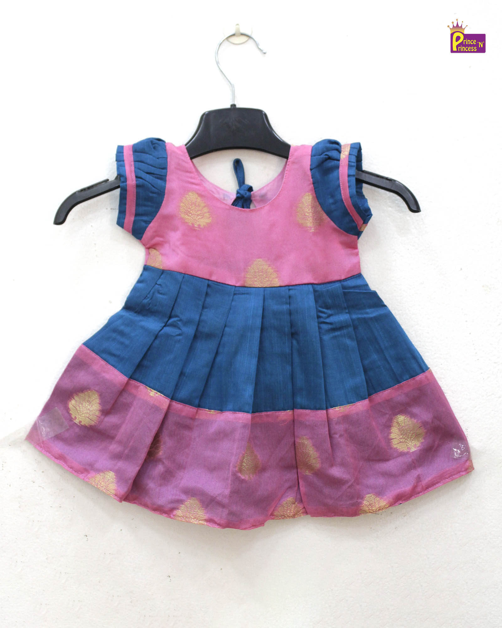 New Born Pink With Blue Pattu Frock LF971 - Prince N Princess
