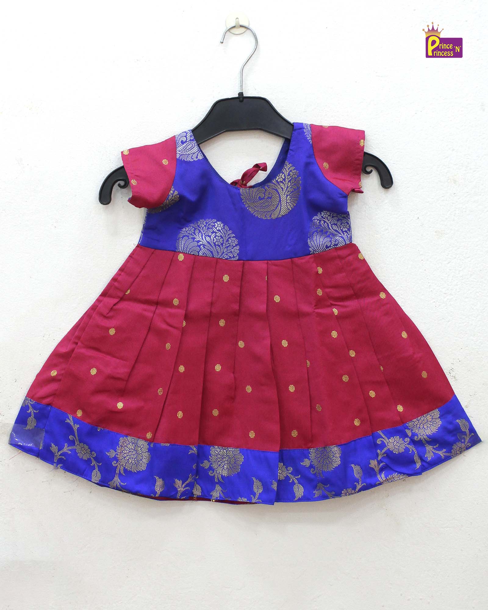 New Born Pink with Blue Pattu Frock LF972 - Prince N Princess