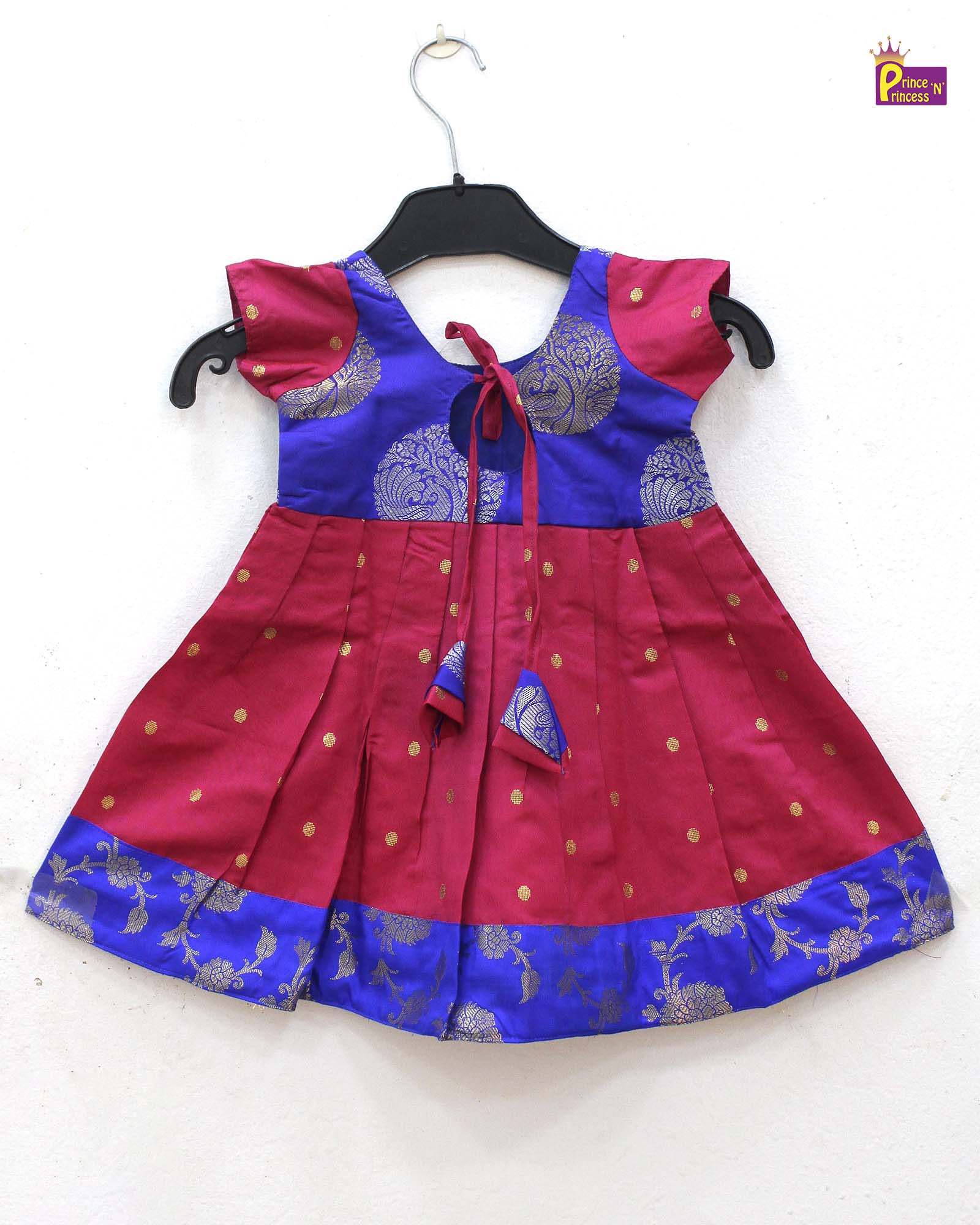New Born Pink with Blue Pattu Frock LF972 - Prince N Princess