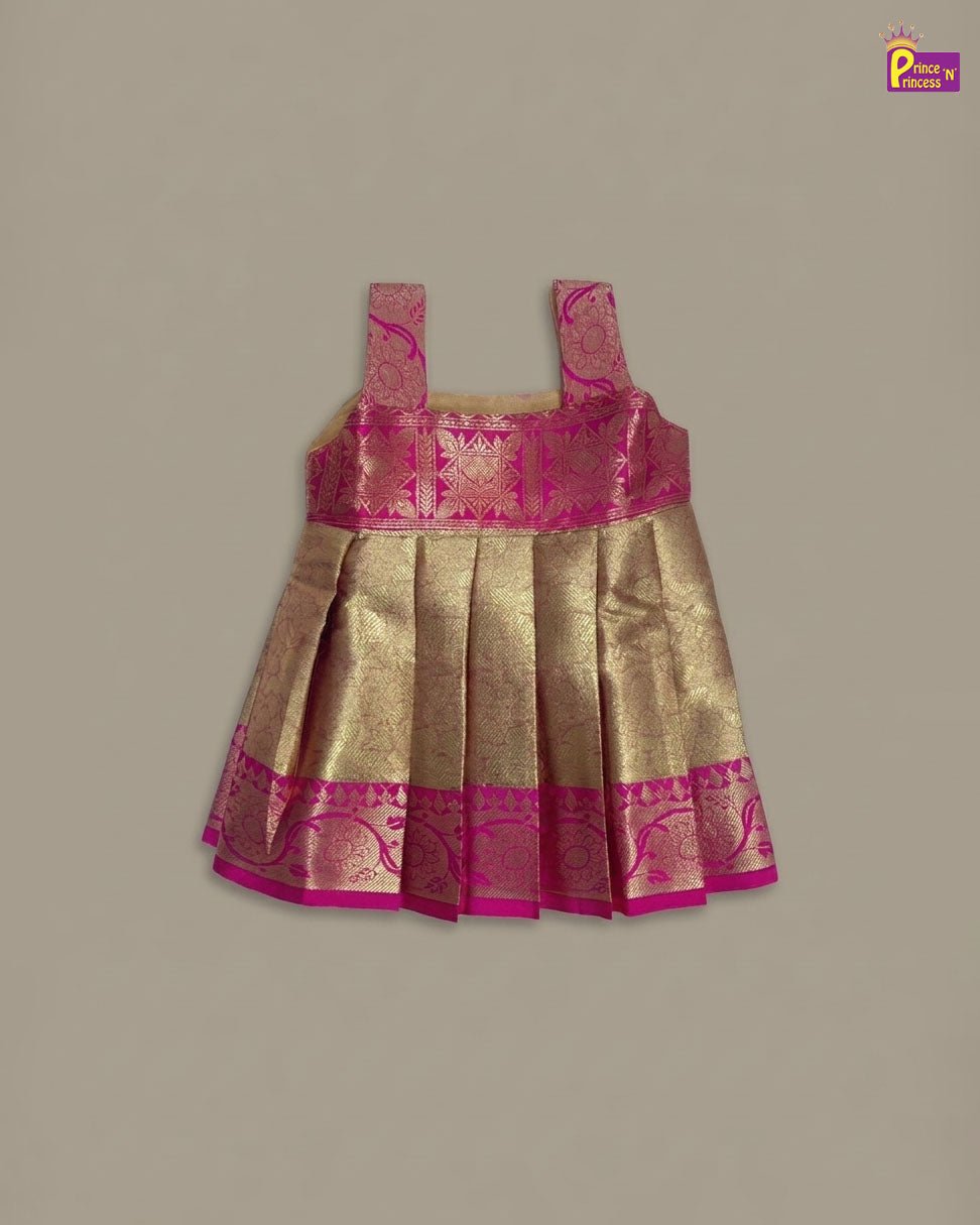 New Born Pink With Golden Banarasi Silk Frock LF1768 - Prince N Princess