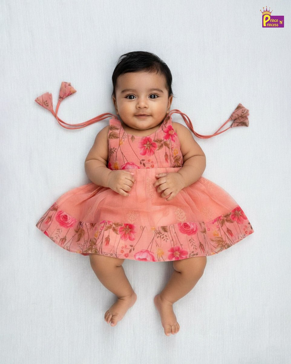 New Born Printed Organza Peach LF1748 - Prince N Princess