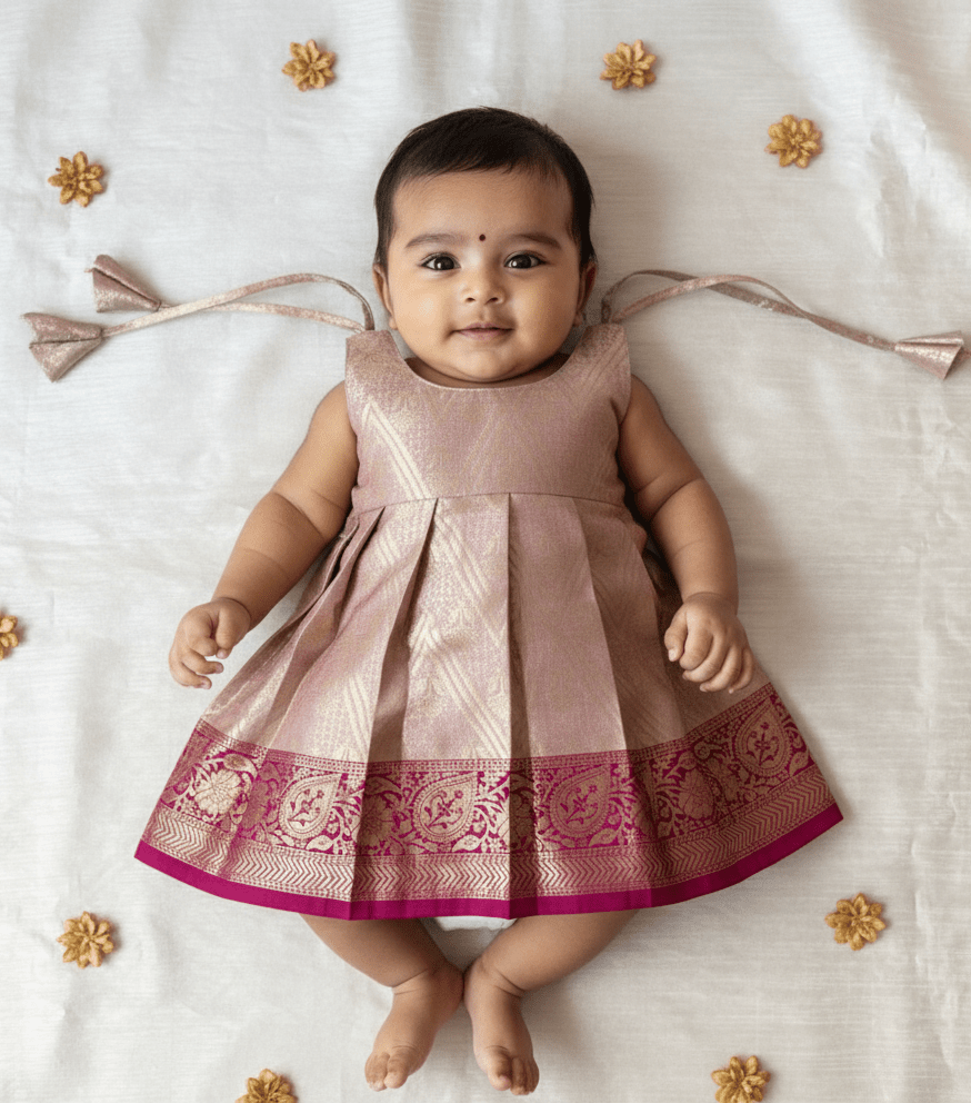 New Born Purple Banarasi Silk Knot Type Frock LF1654 - Prince N Princess