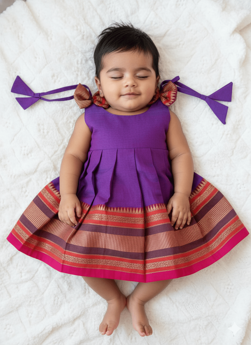 newborn chettinad cotton frock purple bow baby comfort dress princenprincess