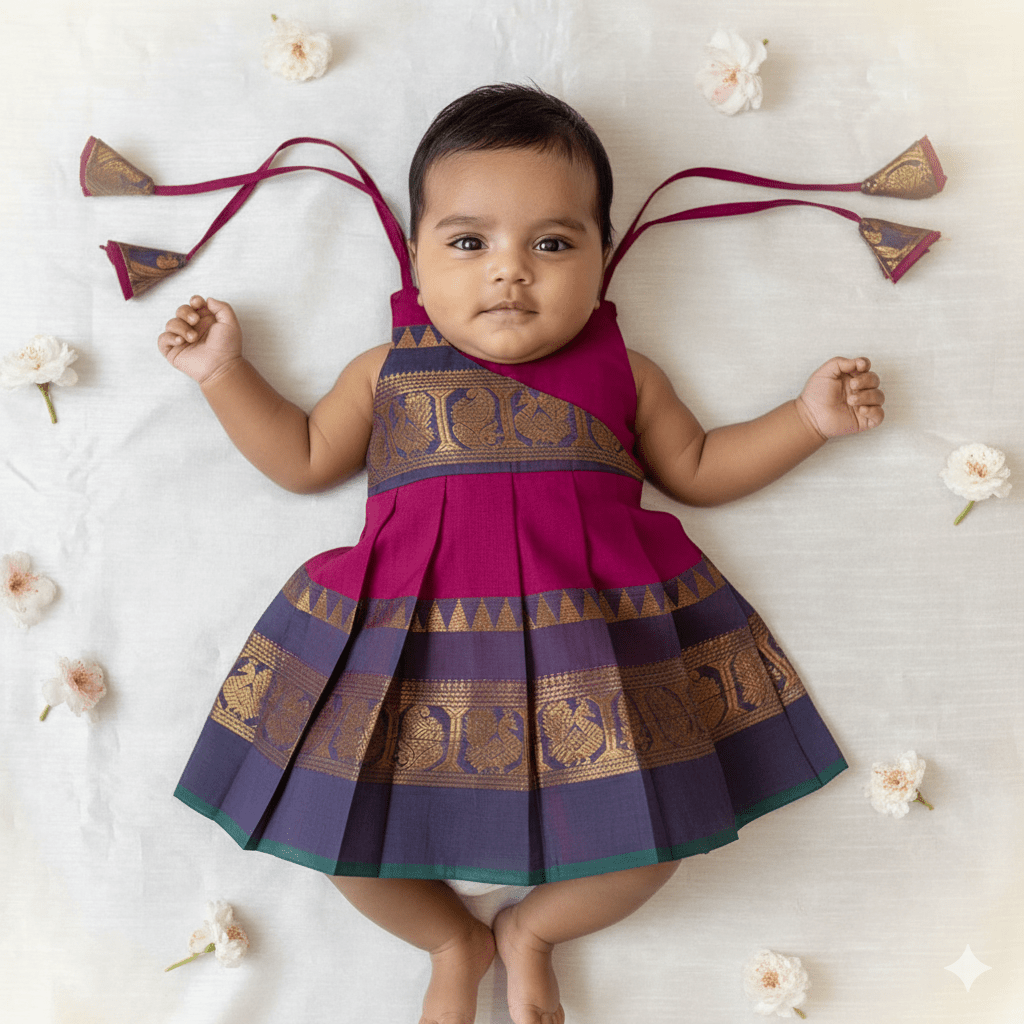 New Born Purple Chettinad Cotton Frock LF1641 - Prince N Princess