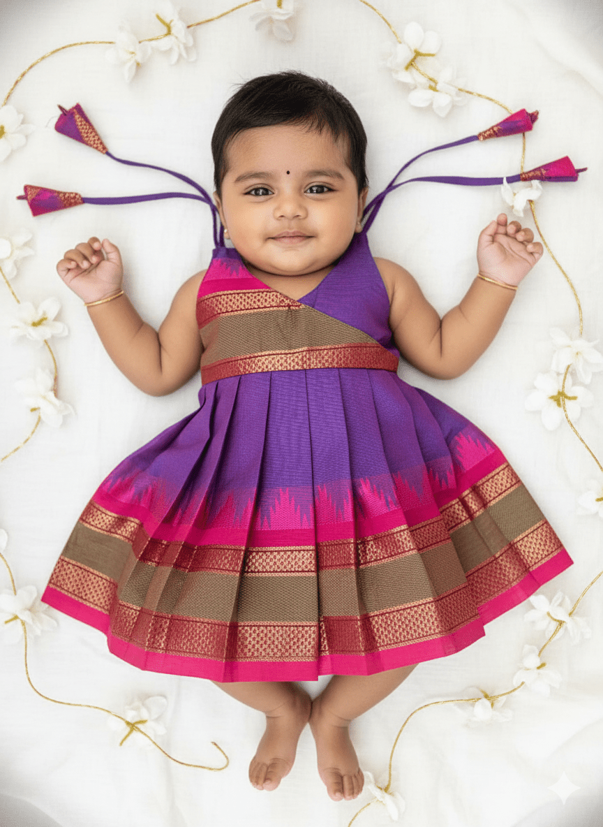newborn chettinad cotton frock purple v neck baby comfort dress princenprincess